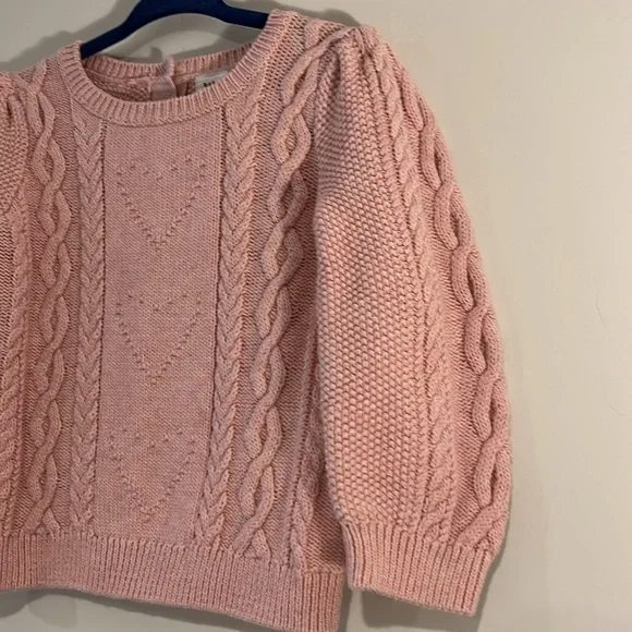 BABY GAP 18-24mo Toddler Girl Cable Knit Sweater Hearts Pale Pink Cotton EUC - Picture 3 of 8